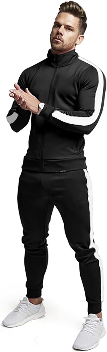 TEZO Men's Casual Active Tracksuit Full Zip Sports Jogging Suits Athletic Running 2 Piece Sweatsuit with Zip Pockets