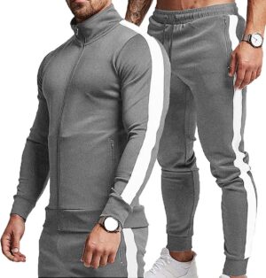 TEZO Men's Tracksuit Athletic Sports Casual Full Zip Jogging Suits Sets 2 Pcs Sweatpants Warm Sports Suit GYM Training Wear